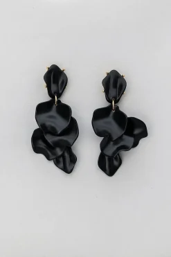 Bow 19 korvakorut PEARL LEAF EARRINGS, musta