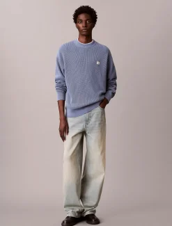 Calvin Klein Jeans miesten neulepusero LS EZ Cotton Waffle Crwnk Swtr 9, sininen