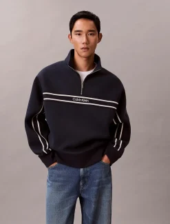 Calvin Klein Jeans miesten collegepaita LS Cotton Spacer Stripe Rib QTR, tummansininen