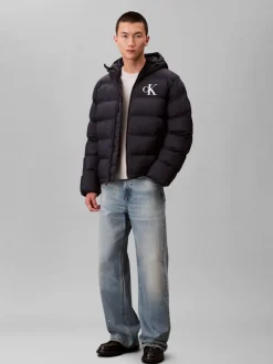 Calvin Klein Jeans miesten Puffertakki, LS NYLON MONOGRAM PUFFER JACKET Tummansininen