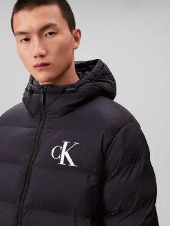 Calvin Klein Jeans miesten Puffertakki, LS NYLON MONOGRAM PUFFER JACKET Tummansininen