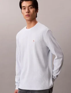 Calvin Klein Jeans miesten pitkähihainen paita LS Waffle Badge Crenwnk Tee, vaaleansininen