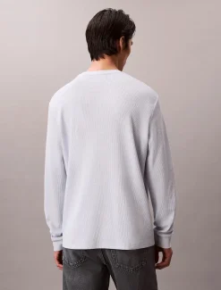 Calvin Klein Jeans miesten pitkähihainen paita LS Waffle Badge Crenwnk Tee, vaaleansininen