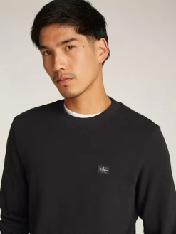 Calvin Klein Jeans Miesten Paita, WOVEN TAP WAFFLE LS TEE Musta