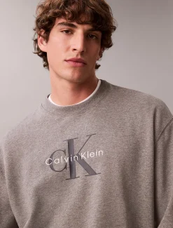 Calvin Klein Jeans miesten collegepaita LS EU 350Terry Monologo CN Swtsh, vaaleanharmaa