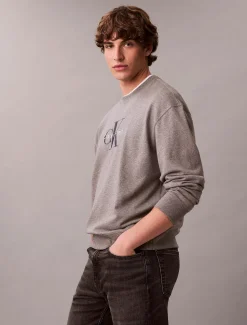 Calvin Klein Jeans miesten collegepaita LS EU 350Terry Monologo CN Swtsh, vaaleanharmaa