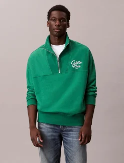 Calvin Klein Jeans miesten collegepaita PREMIUM FLEECE LOGO FUNNEL NECK SWEATER, vihreä