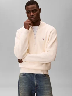 Calvin Klein Jeans miesten collegepaita ELS EZ Cotton Waffle Quarter Zip, kerma