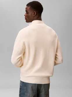 Calvin Klein Jeans miesten collegepaita ELS EZ Cotton Waffle Quarter Zip, kerma