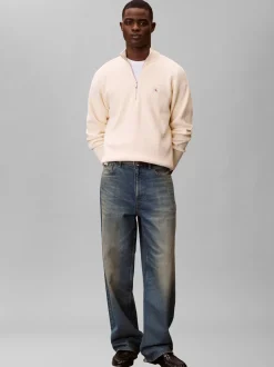 Calvin Klein Jeans miesten collegepaita ELS EZ Cotton Waffle Quarter Zip, kerma