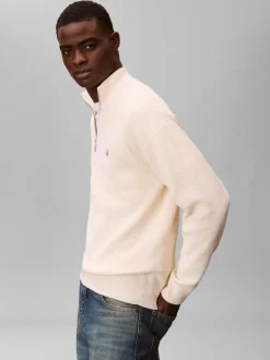 Calvin Klein Jeans miesten collegepaita ELS EZ Cotton Waffle Quarter Zip, kerma