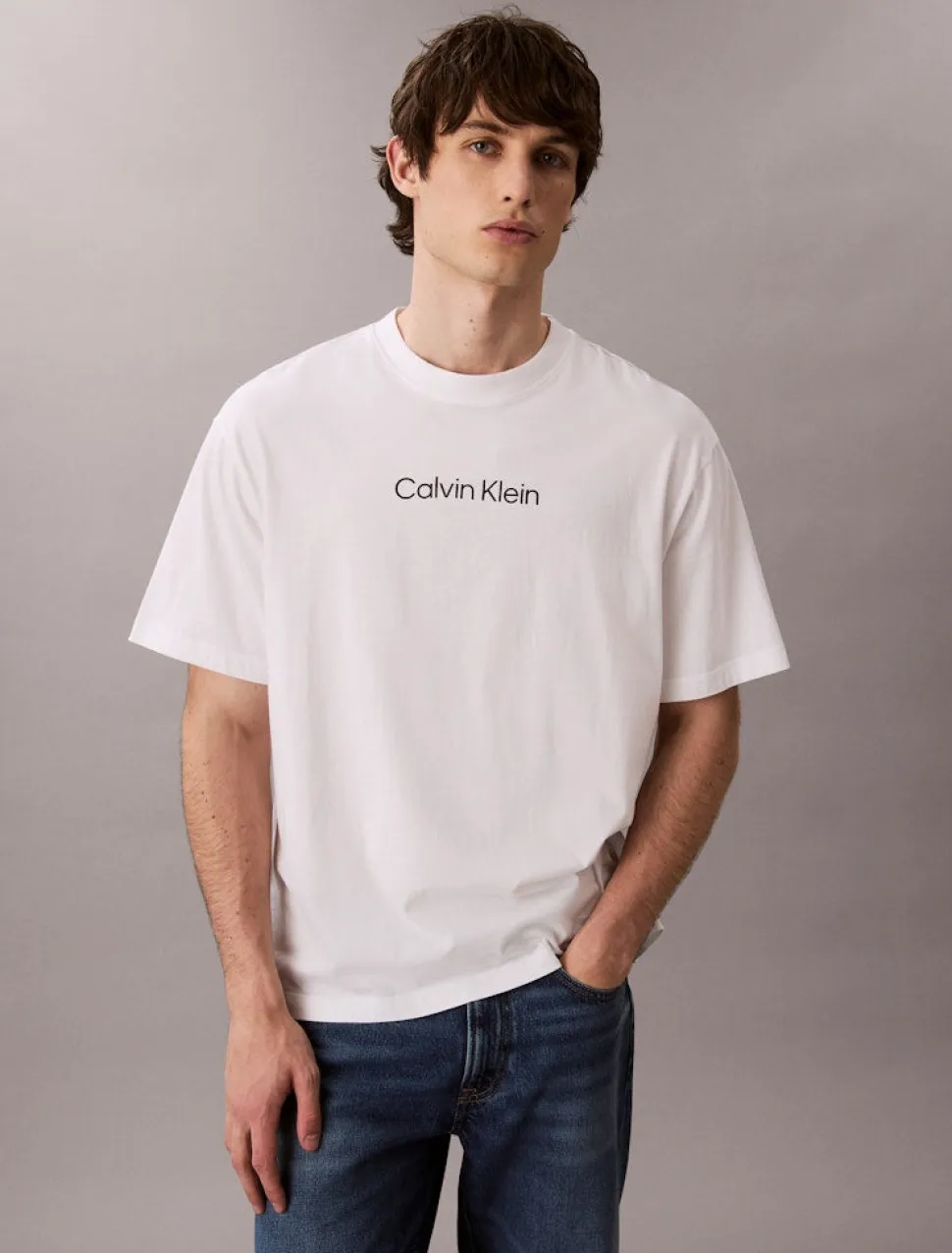 Calvin Klein Jeans miesten t-paita, SS STANDARD LOGO 30S CREWNK TEE Valkoinen