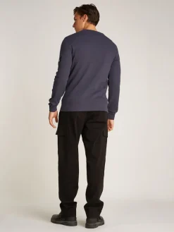 Calvin Klein Jeans Miesten Paita, MONOLOGO BADGE WAFFLE LS TEE Tummansininen