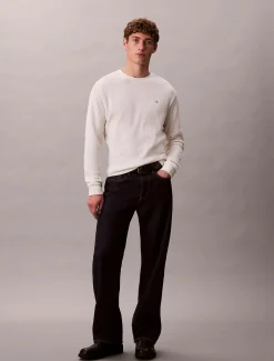 Calvin Klein Jeans miesten college, LS WAFFLE LS TEE Valkoinen