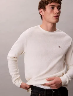 Calvin Klein Jeans miesten college, LS WAFFLE LS TEE Valkoinen