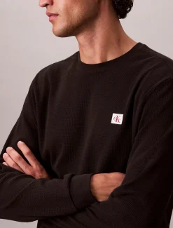Calvin Klein Jeans miesten college, LS WAFFLE LS TEE Musta