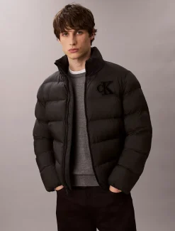 Calvin Klein Jeans miesten Puffertakki, LS NYLON MONOGRAM PUFFER JACKET Musta