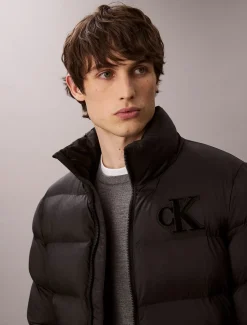 Calvin Klein Jeans miesten Puffertakki, LS NYLON MONOGRAM PUFFER JACKET Musta