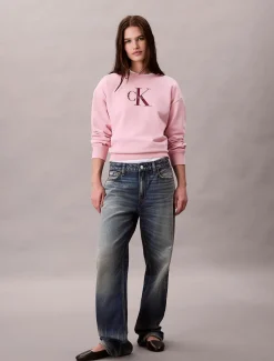 Calvin Klein Jeans naisten collegepusero, LS MONOLOGO FRENCH TERRY SWEATSHIRT Vaaleanpunainen