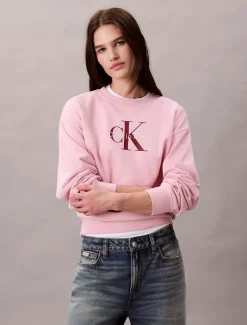 Calvin Klein Jeans naisten collegepusero, LS MONOLOGO FRENCH TERRY SWEATSHIRT Vaaleanpunainen