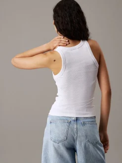 Calvin Klein Jeans naisten toppi, WOVEN LABEL RIB TANK TOP Valkoinen