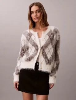 Calvin Klein Jeans naisten neuletakki Fuzzy Novelty Argyle Sweater, harmaa kuosillinen