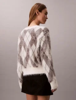 Calvin Klein Jeans naisten neuletakki Fuzzy Novelty Argyle Sweater, harmaa kuosillinen