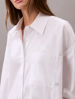 Calvin Klein Jeans naisten paitamekko, COTTON OVERSIZED MINI SHIRTDRESS Valkoinen