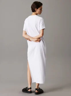 Calvin Klein Jeans naisten mekko, K-MONOLOGO LONG RIB TEE DRESS Valkoinen
