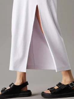 Calvin Klein Jeans naisten mekko, K-MONOLOGO LONG RIB TEE DRESS Valkoinen