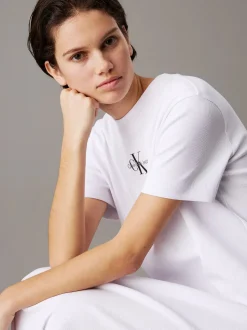 Calvin Klein Jeans naisten mekko, K-MONOLOGO LONG RIB TEE DRESS Valkoinen