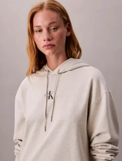 Calvin Klein Jeans naisten collegemekko, LS MONOLOGO PREMIUM TERRY HOODIE Luonnonvalkoinen