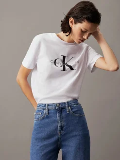 Calvin Klein Jeans Naisten T-Paita, CORE MONOLOGO Valkoinen