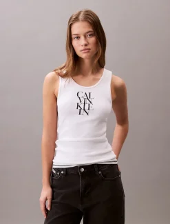 Calvin Klein Jeans naisten tank top, SL COTTON RIB SOLID TANK Valkoinen