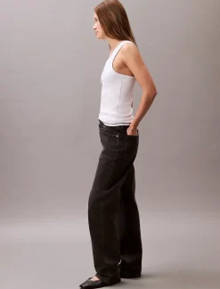 Calvin Klein Jeans naisten tank top, SL COTTON RIB SOLID TANK Valkoinen
