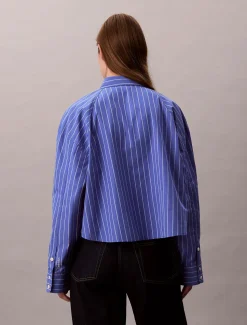 Calvin Klein Jeans naisten pusero, YD STRIPE BOXY CROPPED SHIRT Raidallinen Sininen