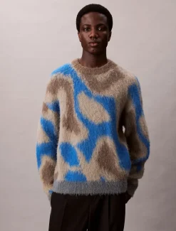 Calvin Klein Menswear miesten neulepusero LS PATTERN BRUSHED ALPACA CREWNE, monivärinen kuosi