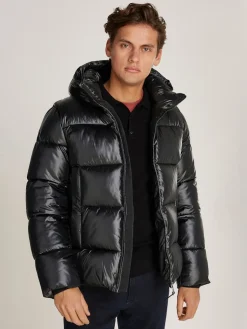 Calvin Klein Menswear Miesten Takki, HOODED QUILT PUFFER MW GLOSS Musta