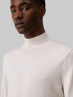 Calvin Klein Menswear Miesten Neulepusero, MERINO RWS MOCK NECK SWEATE Luonnonvalkoinen