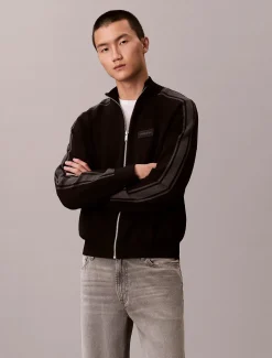 Calvin Klein miesten neuletakki LS Tech Knit Track Jacket FZ SWT, musta