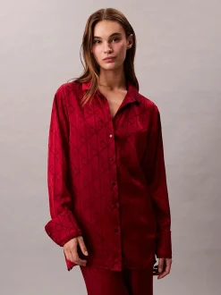Calvin Klein naisten pyjamapaita, RELAXED AOP SHIRT PUNAINEN