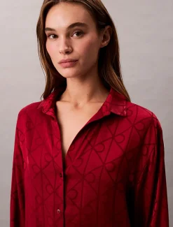 Calvin Klein naisten pyjamapaita, RELAXED AOP SHIRT PUNAINEN
