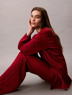 Calvin Klein naisten pyjamapaita, RELAXED AOP SHIRT PUNAINEN