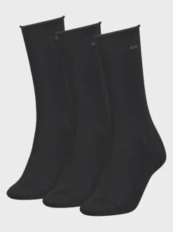 Calvin Klein Naisten Sukat, CK WOMEN SOCK 3PK ROLL TOP Musta