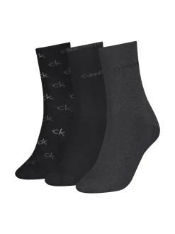 Calvin Klein Naisten Sukat, CK WOMEN SOCK 3P LUREX LOGO GIFTBOX Musta