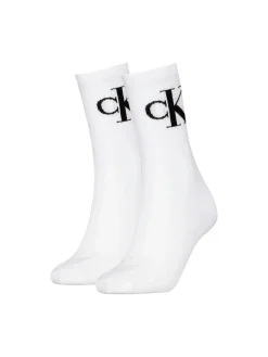 Calvin Klein Naisten Sukat, CKJ WOMEN MONOGRAM SOCK 2PK Valkoinen