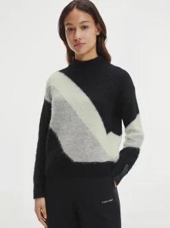 Calvin Klein neulepusero, FLUFFY COLOR BLOCK SWEATER Musta Kuosi