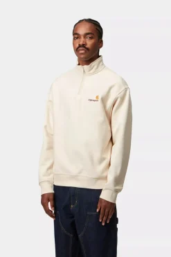 Carhartt miesten collegepaita Half Zip American Script Sweatshirt, luonnonvalkoinen