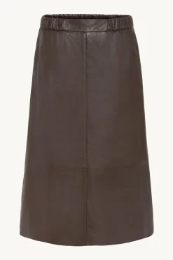Claire naisten hame, NASIMA LEATHER SKIRT Tummanruskea