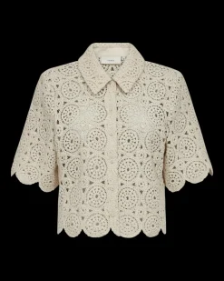 COPENHAGEN MUSE naisten neulepusero, CROCHET CARDIGAN Luonnonvalkoinen